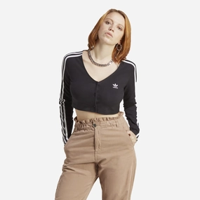 Adidas Originals | ADICOLOR CLASSICS 3-STRIPES BUTTON LONG SLEEVE TEE  { BLACK