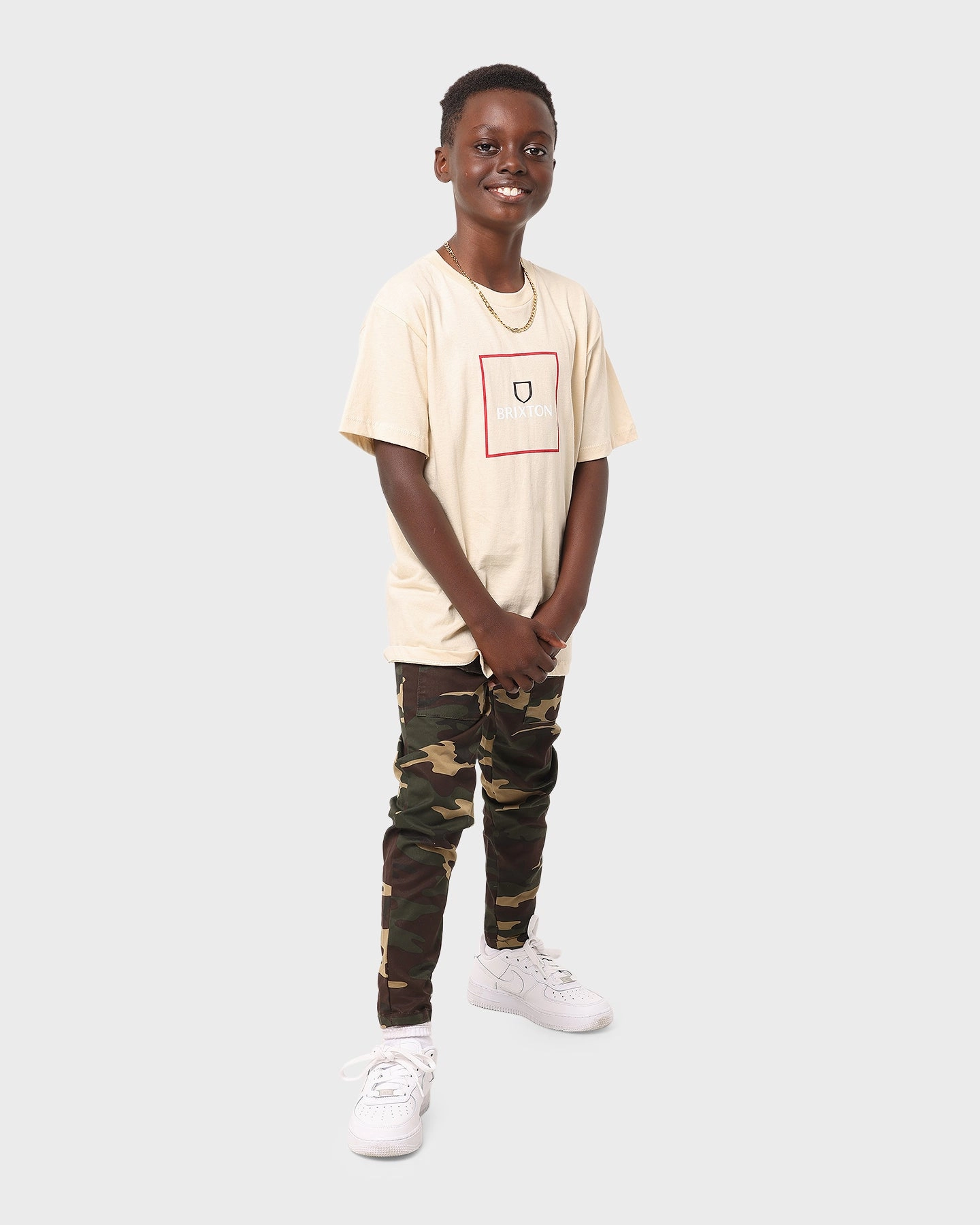 Brixton Kid's Alpha Crest Short Sleeve T-Shirt Cream