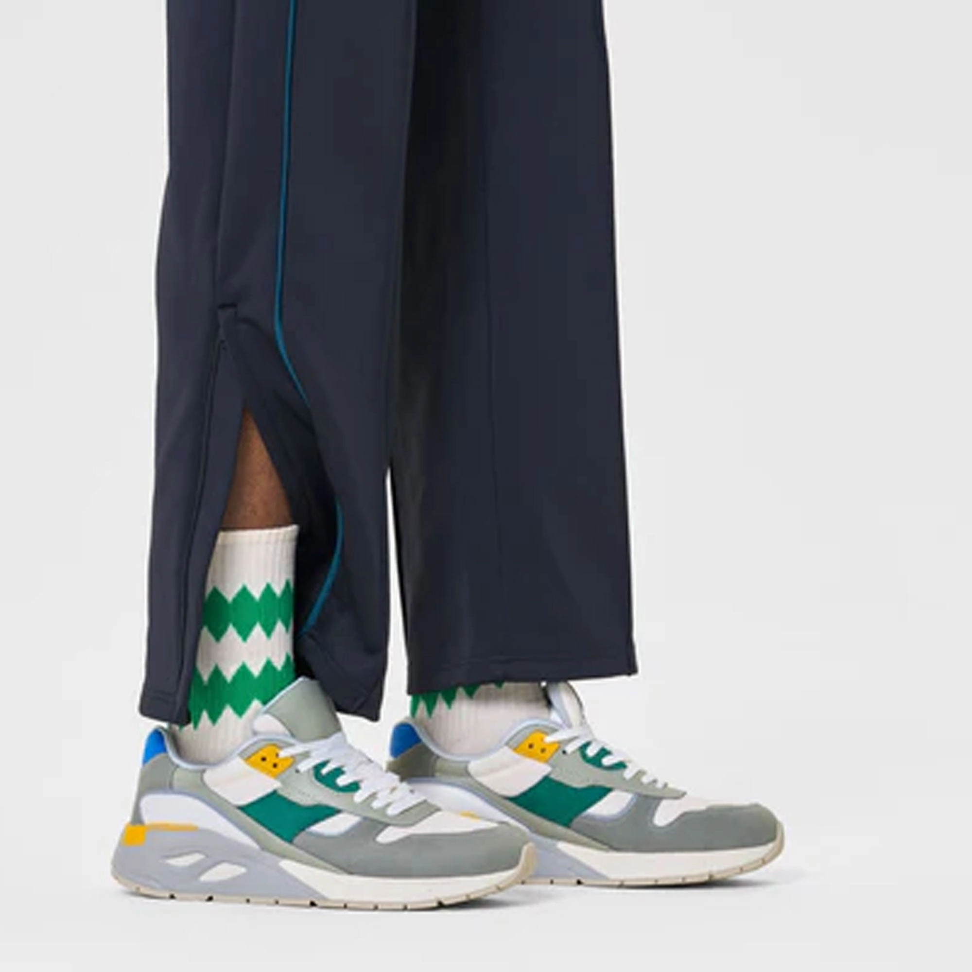 Happy Socks | ZIGZAG 3/4 CREW SOCK  { BEIGE/GREEN