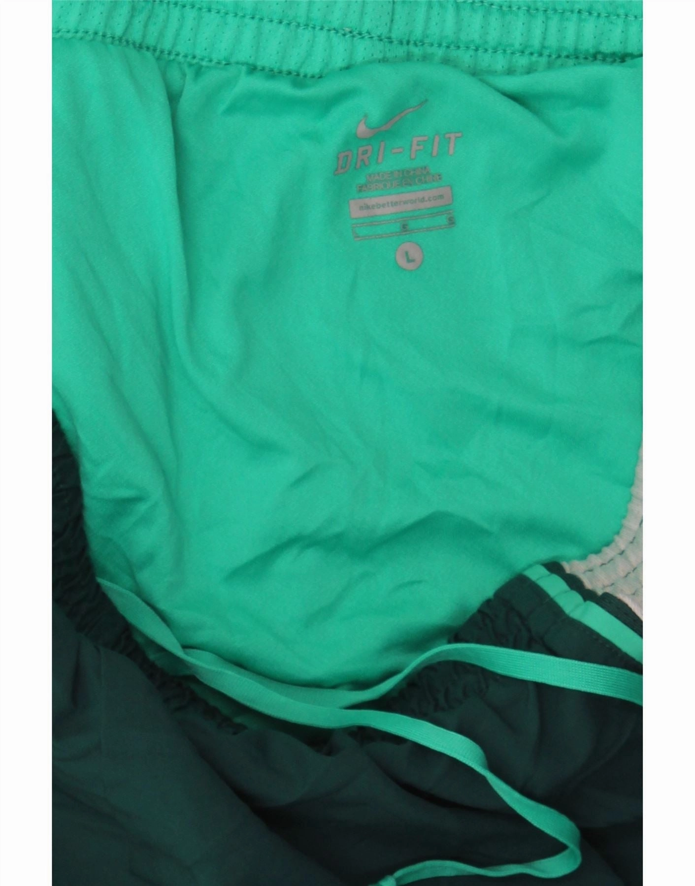 NIKE Womens Dri Fit Sport Shorts UK 14 Large  Green Colourblock Polyester
