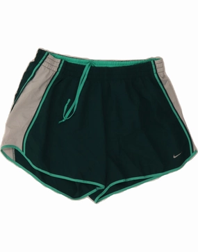 NIKE Womens Dri Fit Sport Shorts UK 14 Large  Green Colourblock Polyester