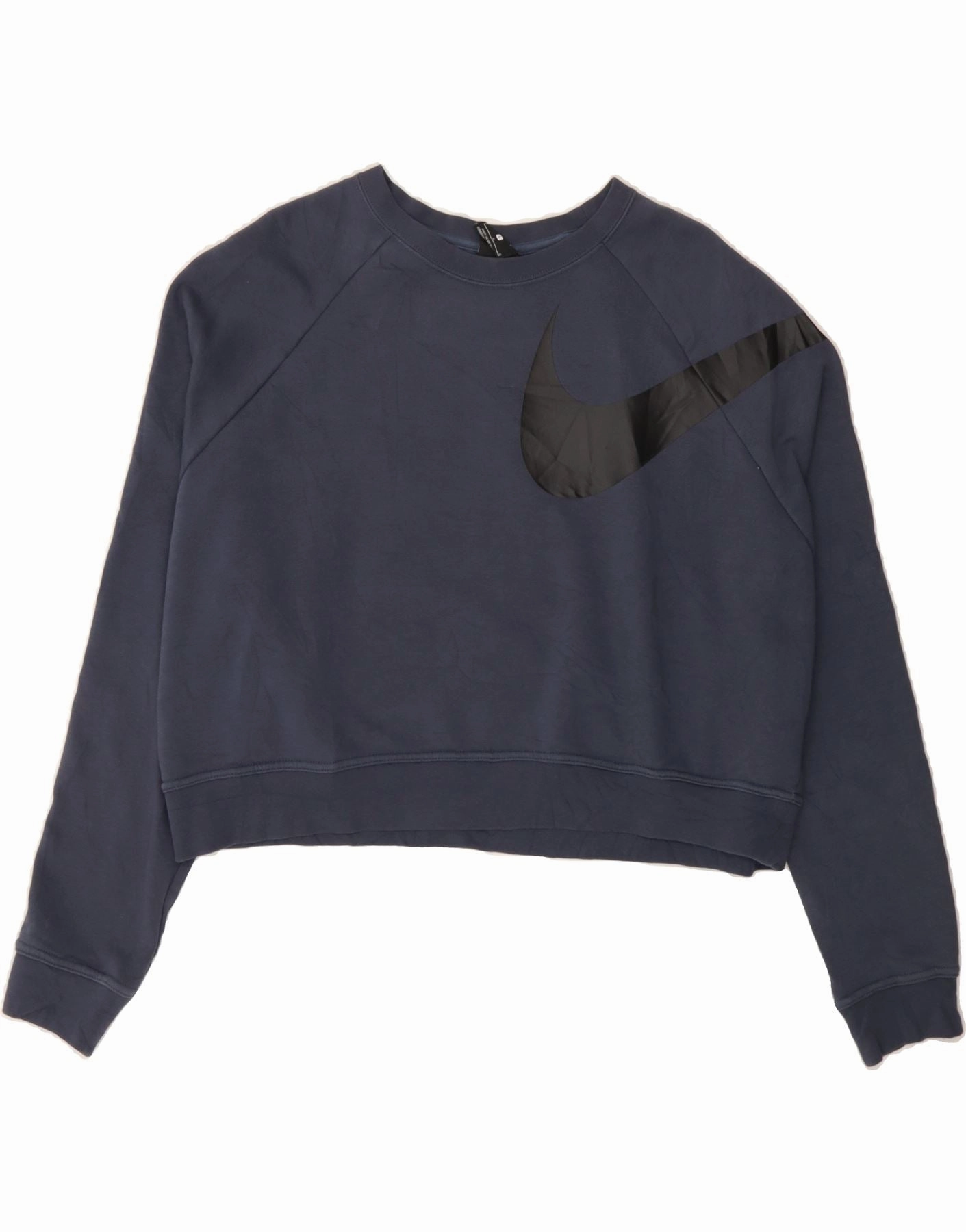NIKE Womens Oversized Crop Graphic Sweatshirt Jumper UK 16 Large Navy Blue