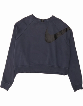 NIKE Womens Oversized Crop Graphic Sweatshirt Jumper UK 16 Large Navy Blue