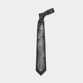 Silk Twill Feather Tie - Black