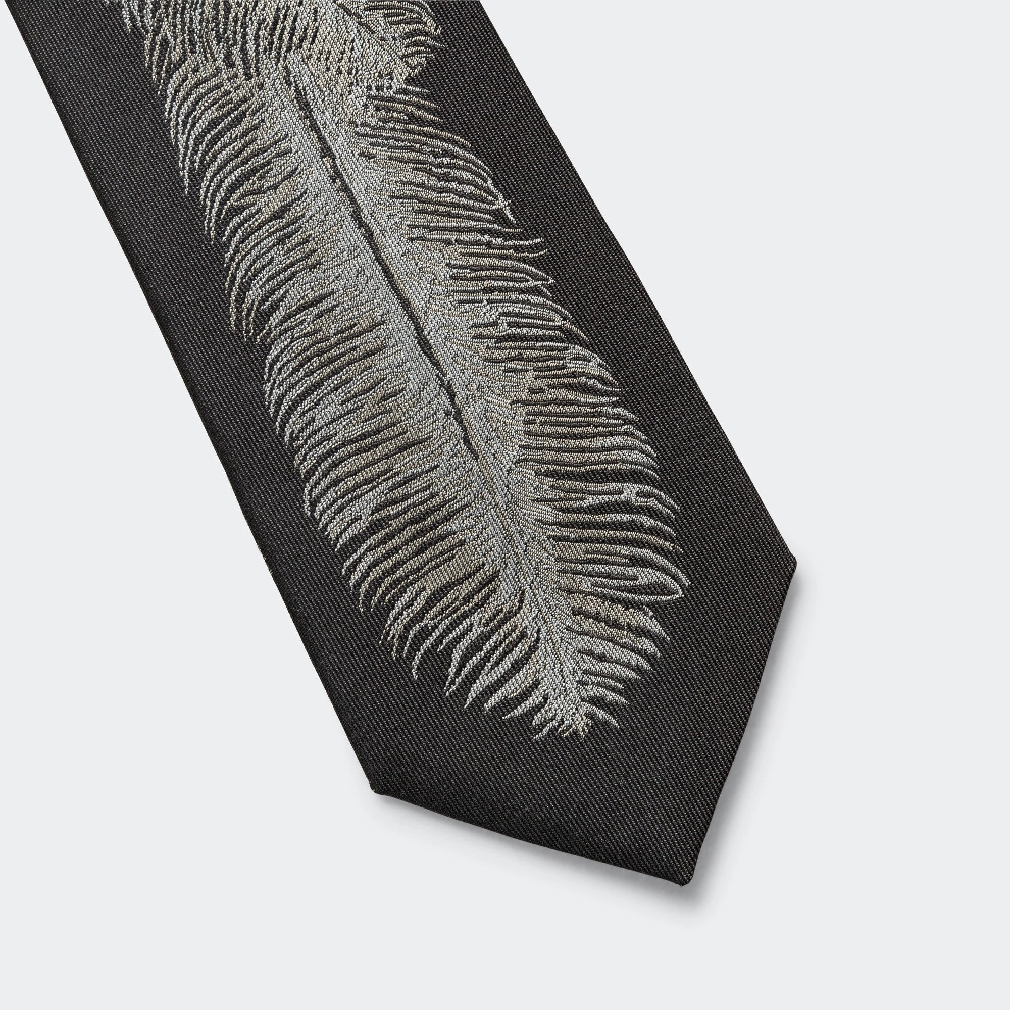 Silk Twill Feather Tie - Black