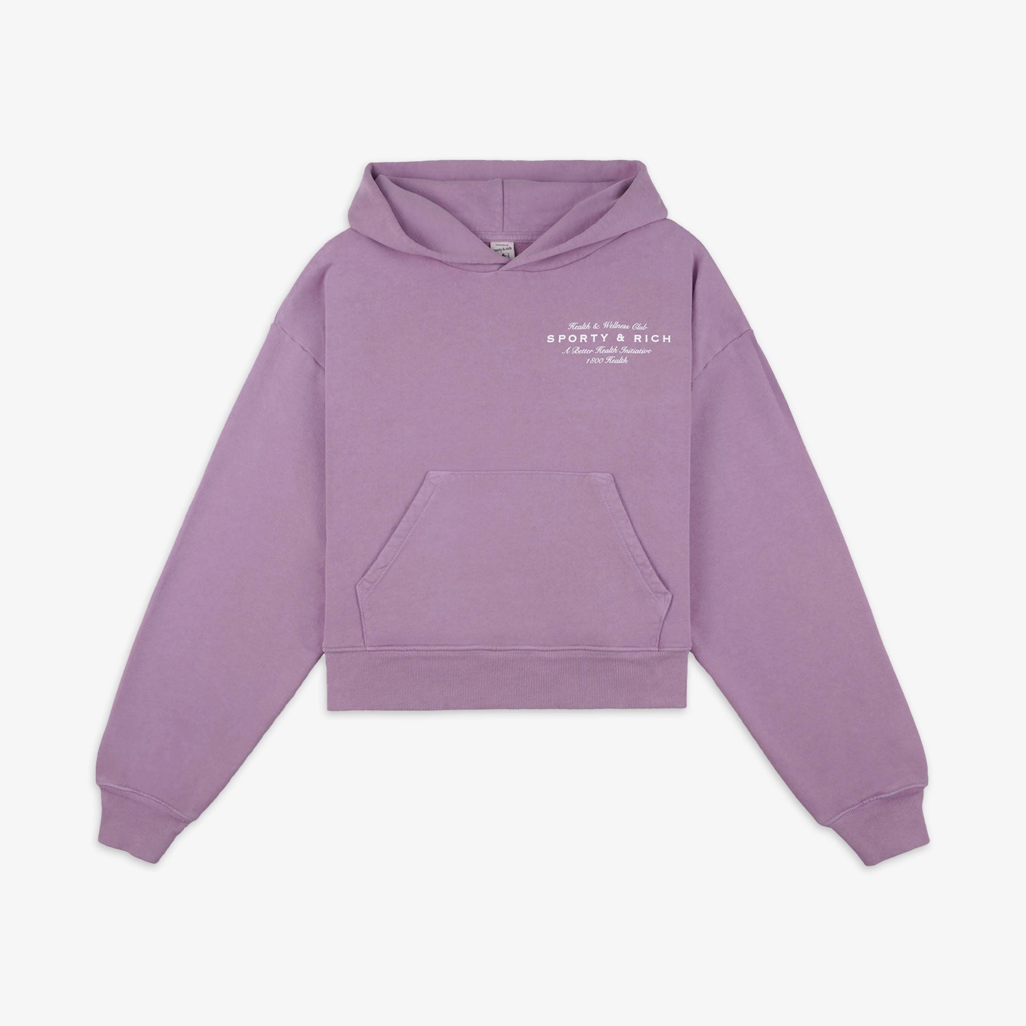 SPORTY & RICH | HEALTH INITIATIVE CROPPED HOODIE { SOFT LAVENDER/WHITE